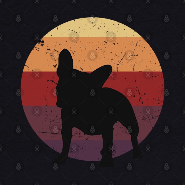 Silhouette of cute french bulldog with colored sunset, vintage style, frenchie mon, frenchie dad, frenchie on vintage sunset by Collagedream